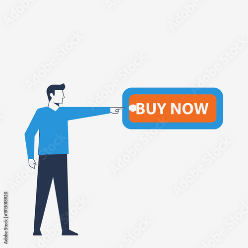 Man pointing at buy now button.