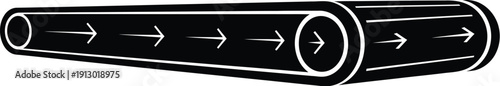 Single black conveyor belt with minimal flat vector design moving objects in a manufacturing facility