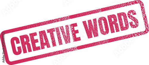 Vibrant magenta Creative Words stamp with distressed effect suggesting powerful communication