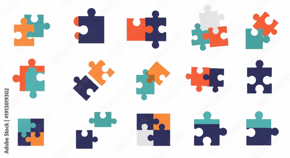 Naklejka premium Colorful Jigsaw Puzzle Pieces Illustration.