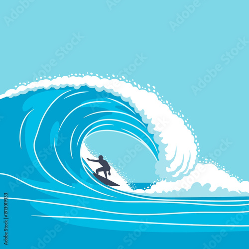 Man surfing on a large wave.