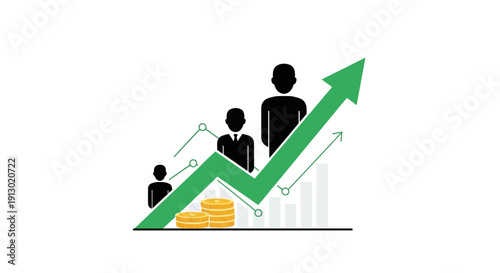 Business growth concept illustration people with rising arrow chart