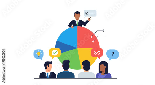 Business presentation illustration with a team working on a strategy project