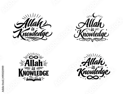   Eternal knowledge. Create a calligraphy lettering illustration of the phrase: Allah is