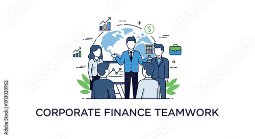 Business professional surrounded by investment and analysis graphics illustration