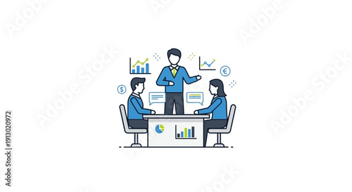 Business presentation meeting with graphs and charts for financial analysis