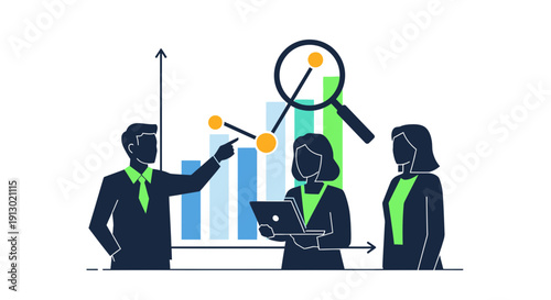 Business team analyzing data charts and graphs for market research