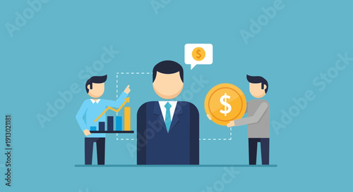 Business team analyzing financial data and coin symbol for investment strategy