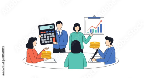 Business team analyzing financial data and statistics in a meeting