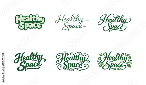    Healthy space lettering. Set lettering. harmonious lettering variations of the same emblematic concept, each with different