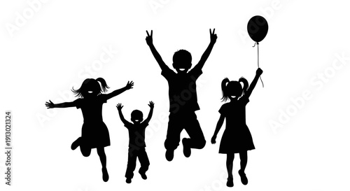 Family Members Jumping with Joy and Balloon.