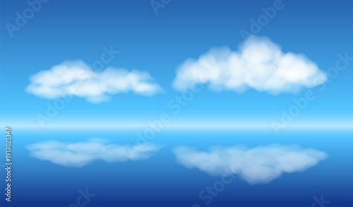 White clouds and their reflection on the water