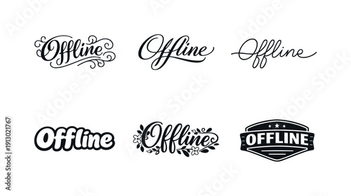    Offline is still present. Set lettering. harmonious lettering variations of the same emblematic concept, each with different artistic