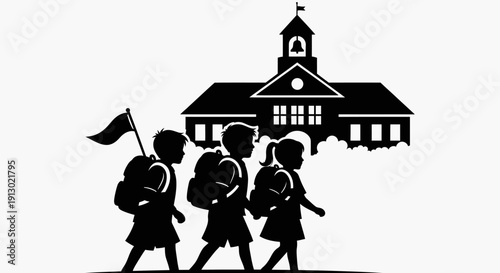 Children Walking to School with Backpacks.