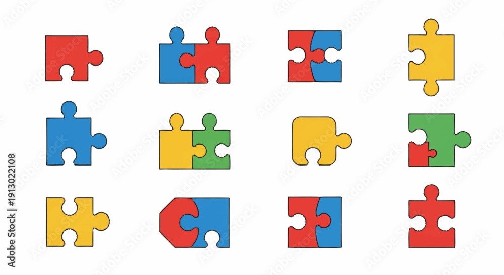 Naklejka premium Colorful Jigsaw Puzzle Pieces Arranged Neatly.