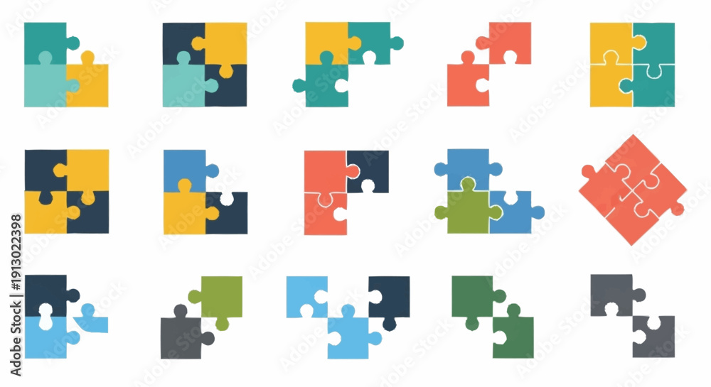 Naklejka premium Colorful Jigsaw Puzzle Pieces Arranged Together.