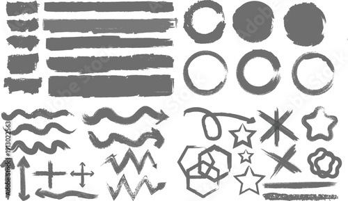 Grungy Hand-Drawn Textured Brush Stroke and Geometric Shape Vector Set