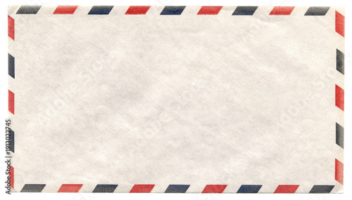 Photos Vintage 1960s Blank Aged Airmail Envelope with Red and Blue Border - Old Yellowe