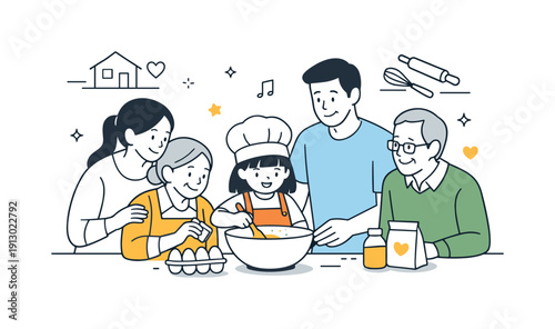 Cultural traditions at home. Extended family sharing a simple tradition with a child, such as cooking or celebrating together. Identity