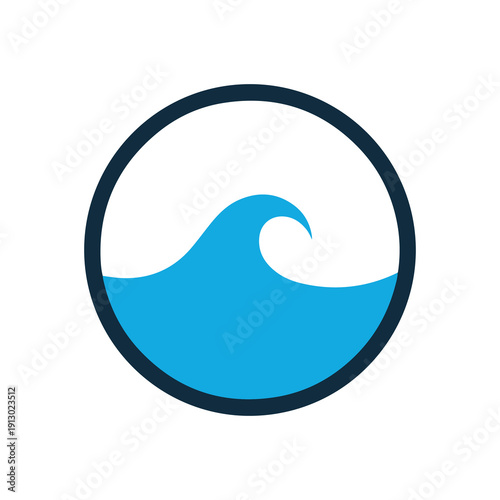 Blue wave icon illustration in circular frame with minimalist design