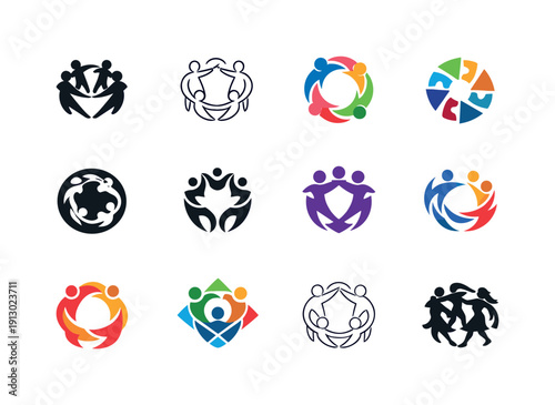 Dance Circle Logos. dance circle. Icon set. Set Logo of dance circle: rhythmic movement ring. harmonious logo variations of the same emblematic concept, each
