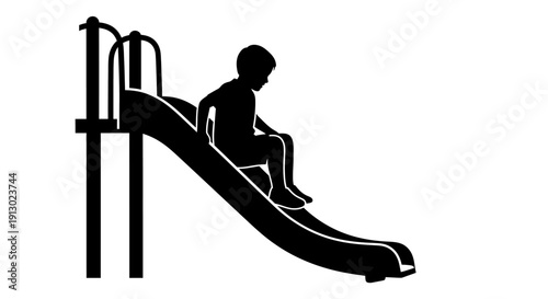 Child Sitting on Playground Slide Silhouette.