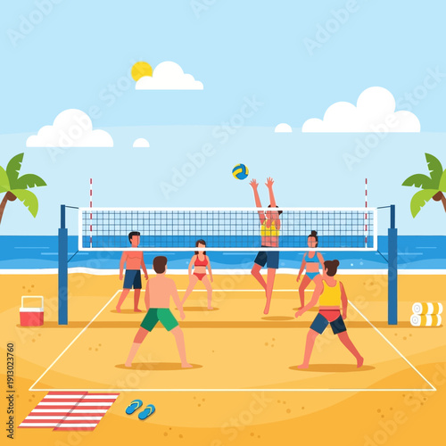 People Playing Beach Volleyball Game.