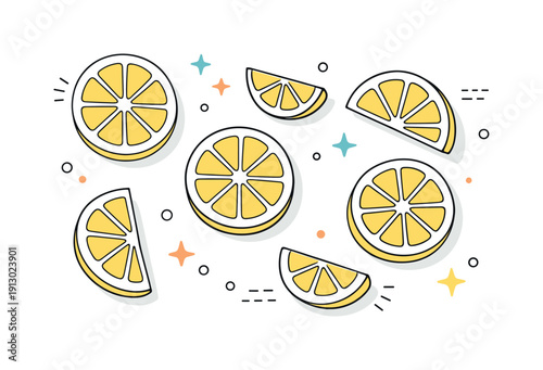    Lemon slices flat lay. A calm overhead still life of lemon slices with subtle soft shadows adding gentle depth. The scene feels clean,