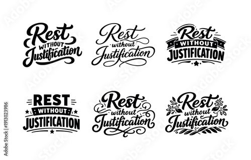 Rest without justification. Set lettering. harmonious lettering variations of the same emblematic concept, each with different artistic
