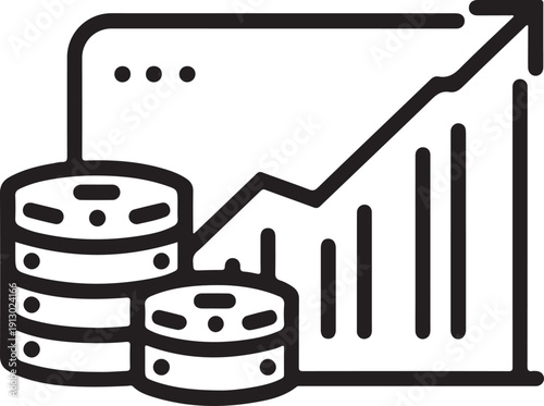 Financial Growth Icon: A concise, graphical representation of financial progress, highlighting stacked coins alongside an upward-trending chart, symbolizing growth.