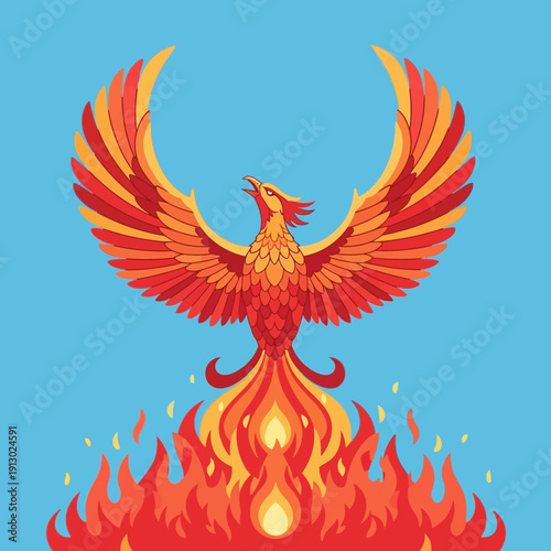 Phoenix Rising from Flames Mythical Creature.