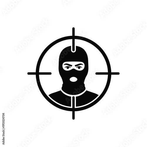 Vector illustration icon black and white vector illustration of a masked person in a crosshair
