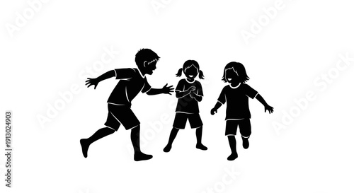Children Playing Together Silhouette Illustration.