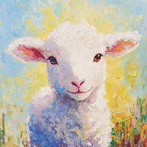 An impressionist painting of an adorable lamb, detailed and colorful