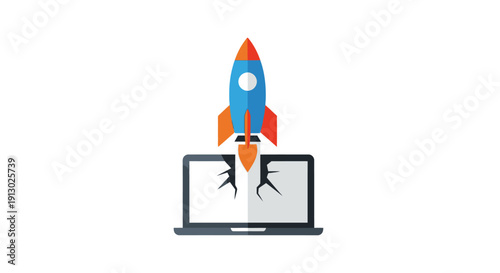 Rocket launching from laptop computer screen.