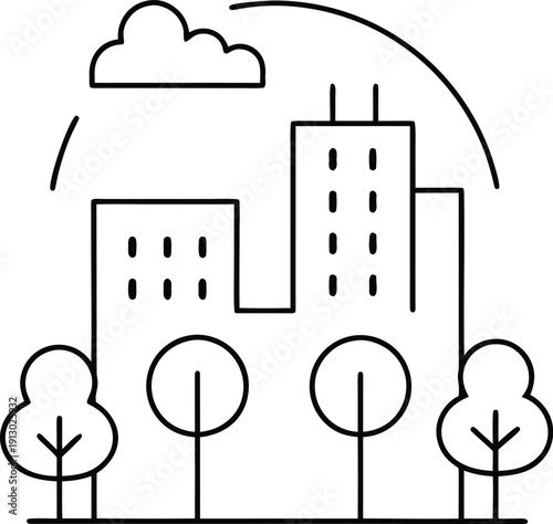 breathable city line art vector illustration on transparent background