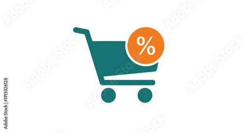 Shopping cart with discount symbol.