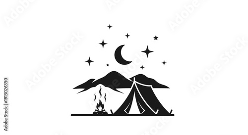Camping Tent Under Night Sky Stars.