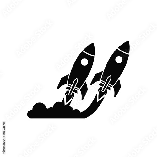 Vector illustration icon two black rockets launching into space