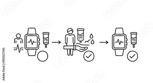 Medical Testing Process with Smartwatch and Blood Sample.