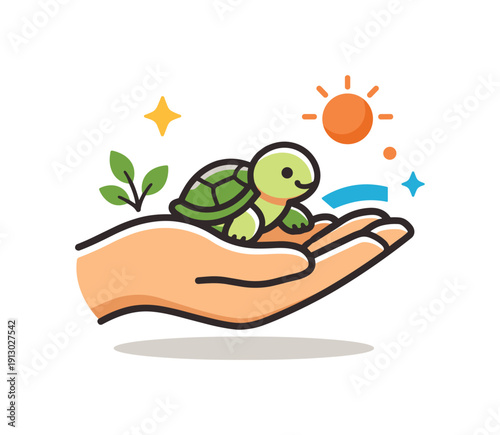 Wildlife Conservation Icon. Protecting endangered species illustrating wildlife conservation with a gentle human hand offering support to a small animal icon.