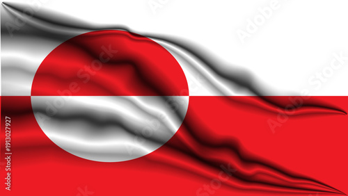 Realistic Greenland flag vector with fabric texture, natural wrinkles, and soft waves. High-quality national symbol featuring the iconic red and white polar design.