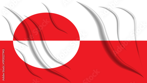Realistic Greenland flag vector with fabric texture, natural wrinkles, and soft waves. High-quality national symbol featuring the iconic red and white polar design.