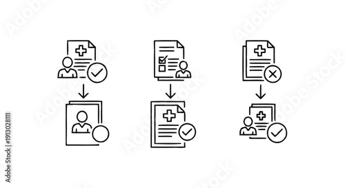Medical Document Processing and Approval Workflow Icons.