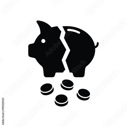 Vector illustration icon broken piggy bank with coins falling out