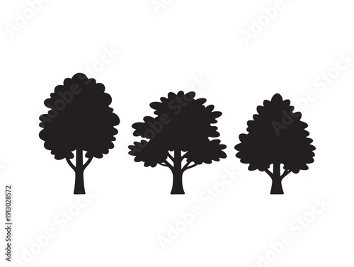 Lush leafy tree silhouettes set for gorgeous summer nature designs