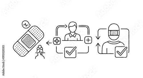 Medical Vaccination Process and Health Checkup Icons.