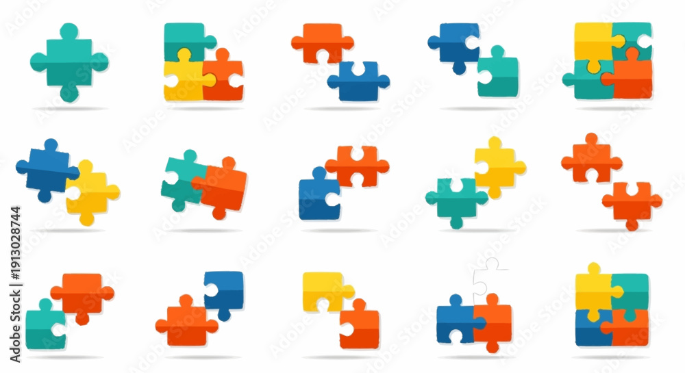 Fototapeta premium Colorful Puzzle Pieces Arranged in Grid Pattern.