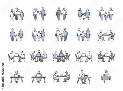 Set of 20 family and business people icons with different variations and situations