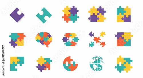 Colorful Puzzle Pieces Arranged in Grid Pattern.